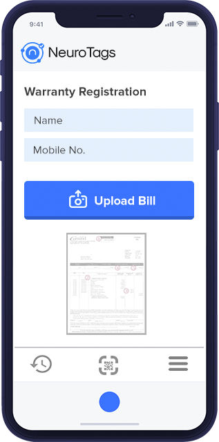 User details entry and bill upload for warranty registration