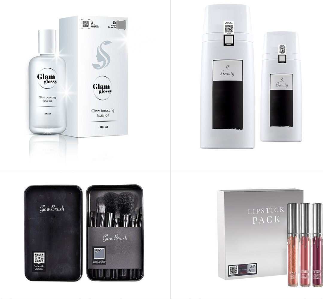 NeuroTags sample tag designs for cosmetic products