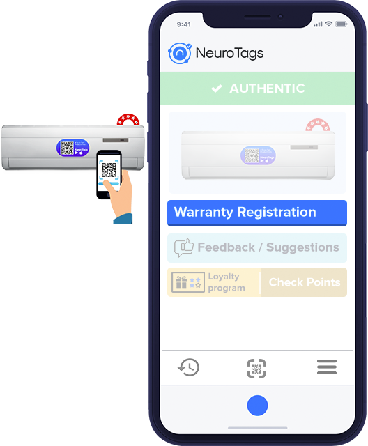 Scan product tag to register for warranty